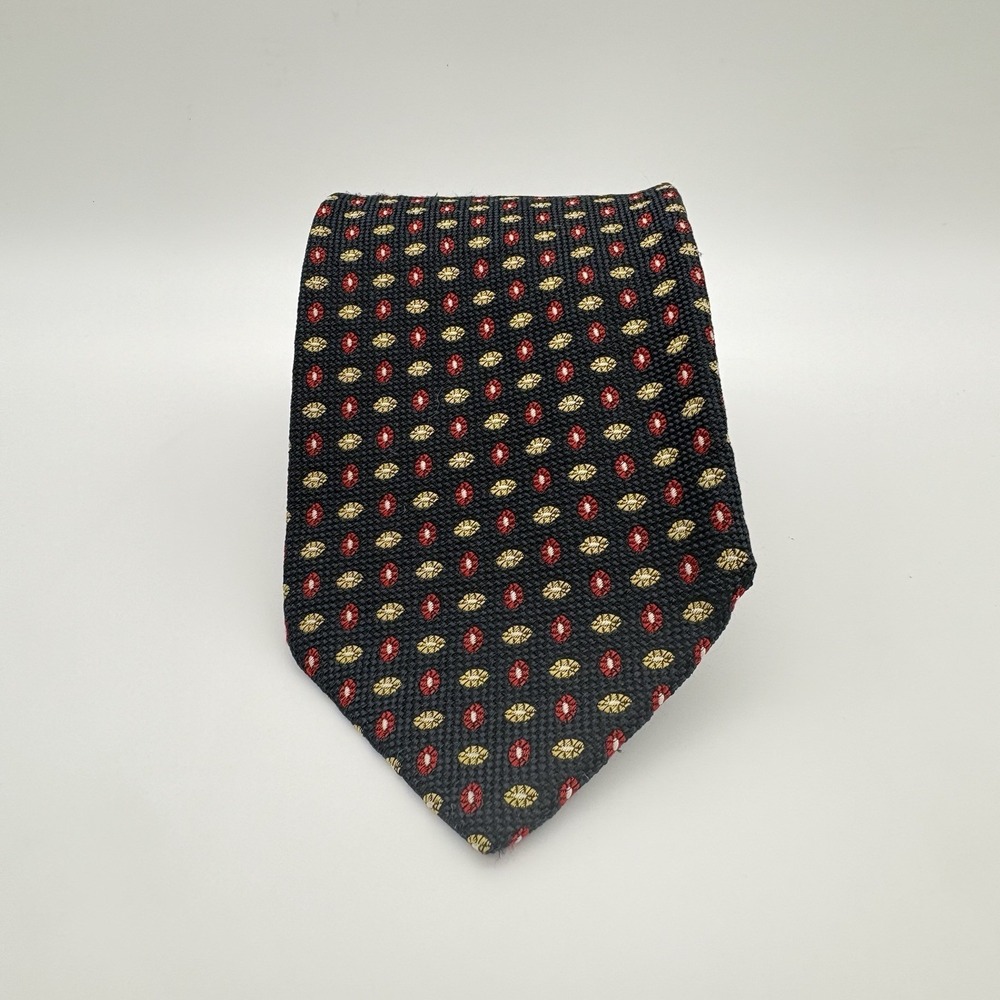 Tino Cosma 100% Silk Italian Necktie Navy With Small Oval Gold & Red Design